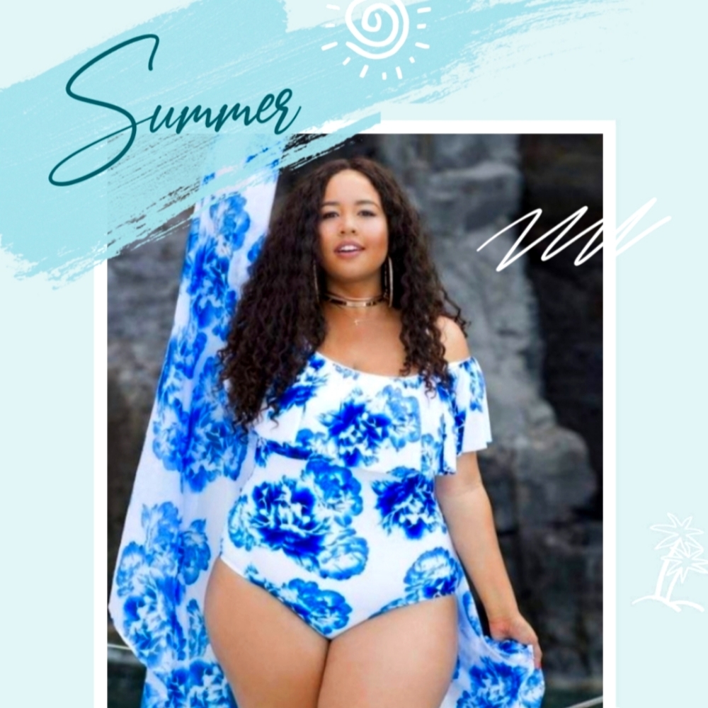 GABBY FRESH x Swimsuits 4 All Plus Size Swimsuit 18 E/F White Blue Floral NWOT